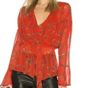 IRO SZ 36 Floral bell sleeve blouse